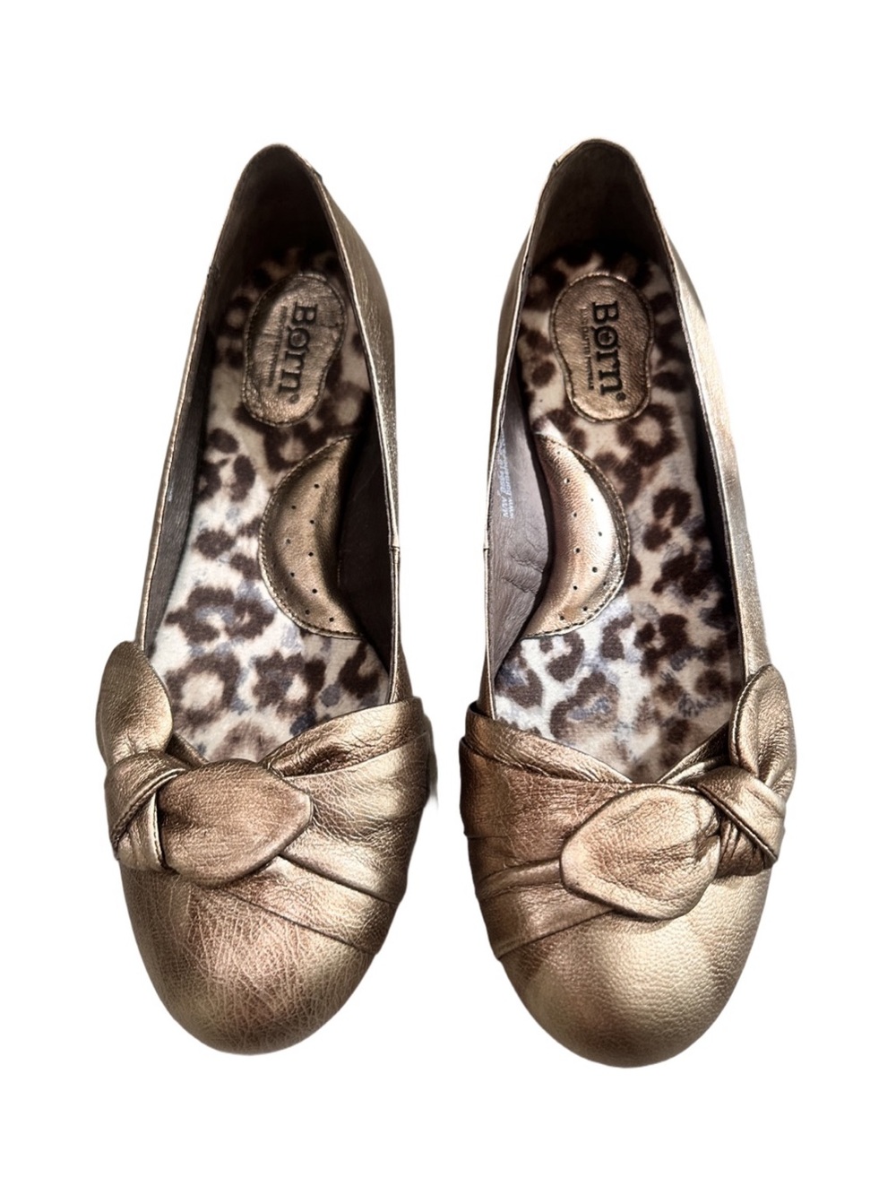 Born Metallic Gold Knot Ballet Flats - Women's Leather Size 7 Comfort Shoes